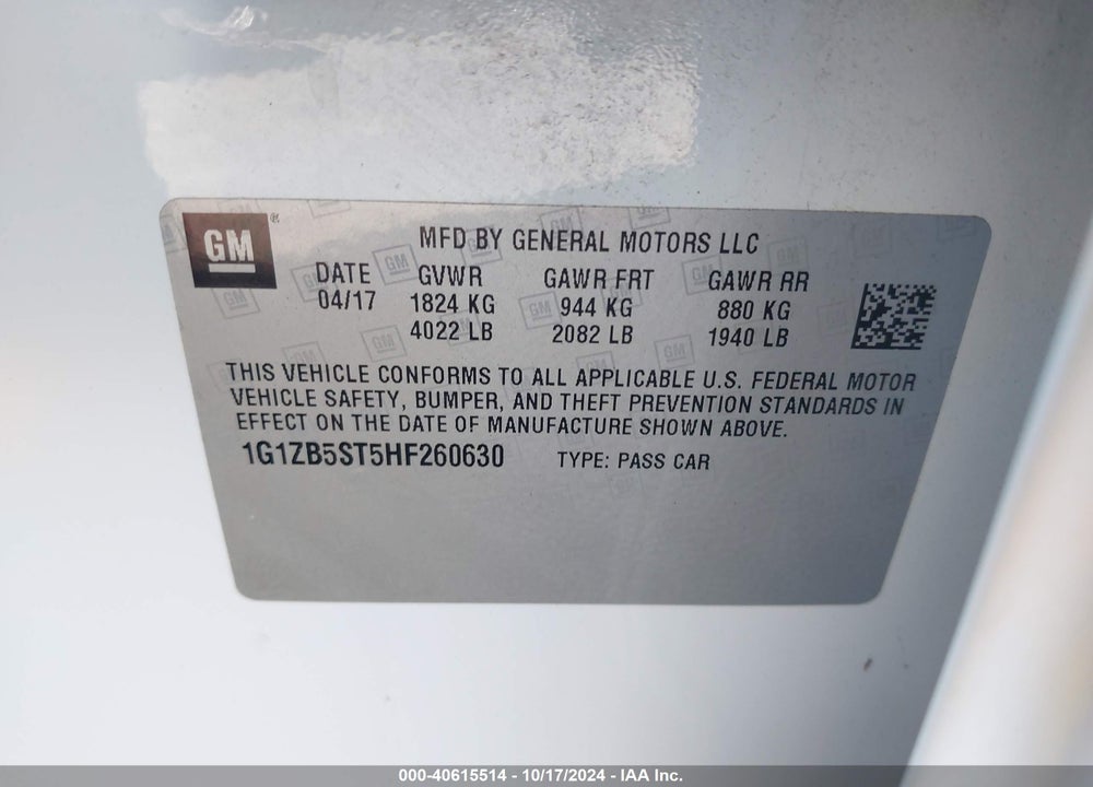 2017 CHEVROLET MALIBU LS VIN: 1G1ZB5ST5HF260630