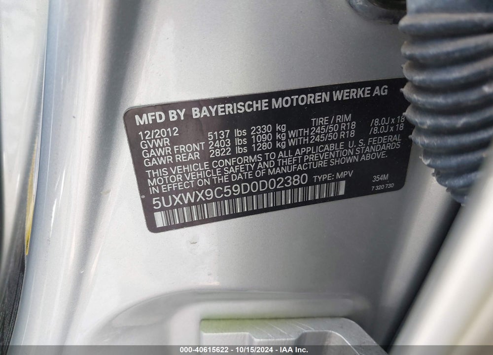 2013 BMW X3 XDRIVE28I VIN: 5UXWX9C59D0D02380