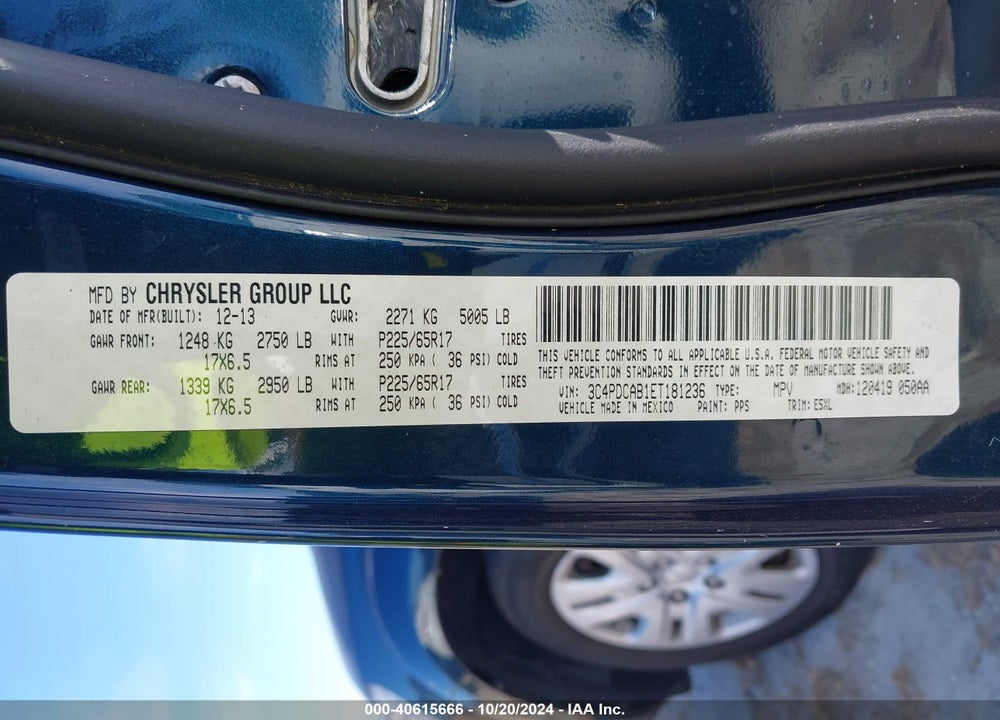 2014 DODGE JOURNEY AMERICAN VALUE PKG VIN: 3C4PDCAB1ET181236