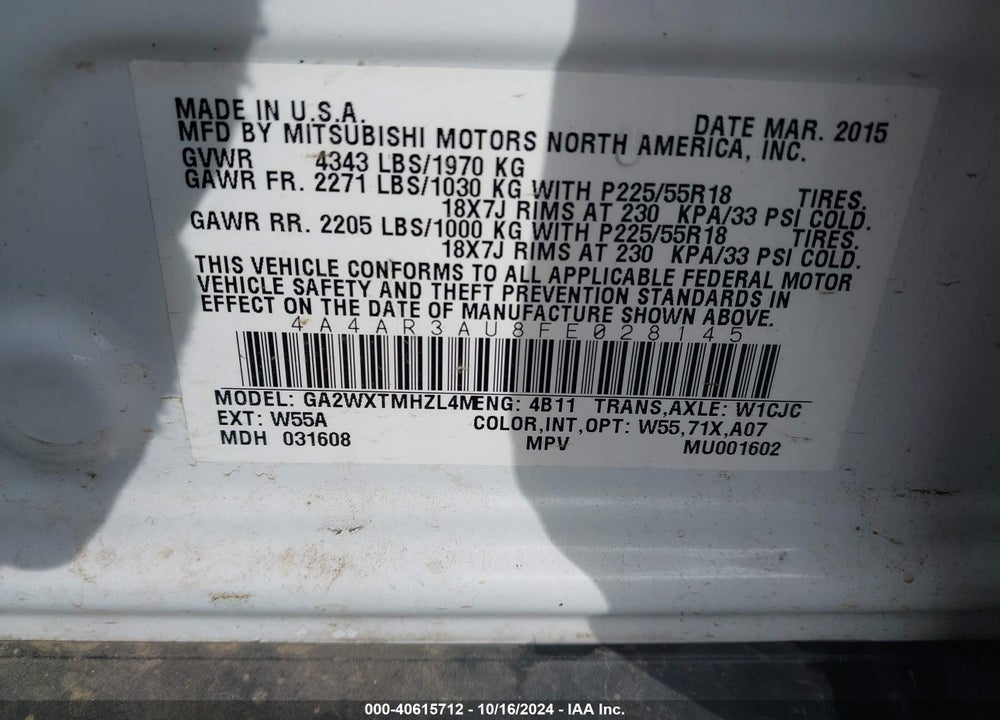 2015 MITSUBISHI OUTLANDER SPORT ES VIN: 4A4AR3AU8FE028145