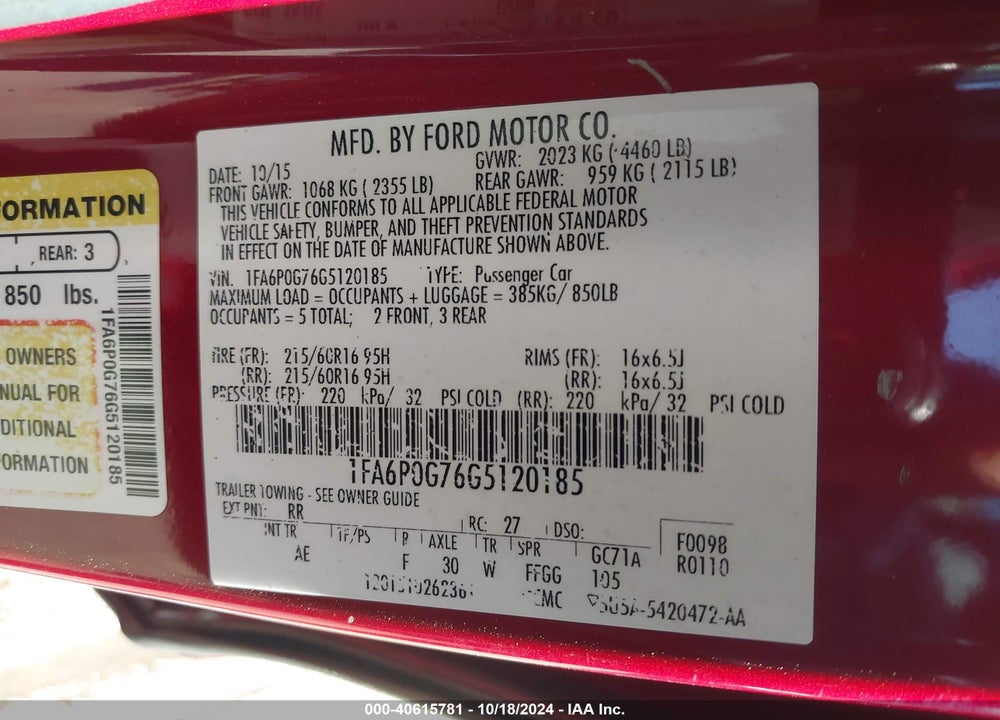 2016 FORD FUSION S VIN: 1FA6P0G76G5120185