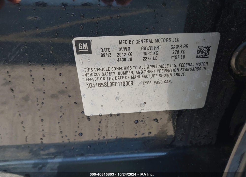 2014 CHEVROLET MALIBU 1LS VIN: 1G11B5SL0EF113009