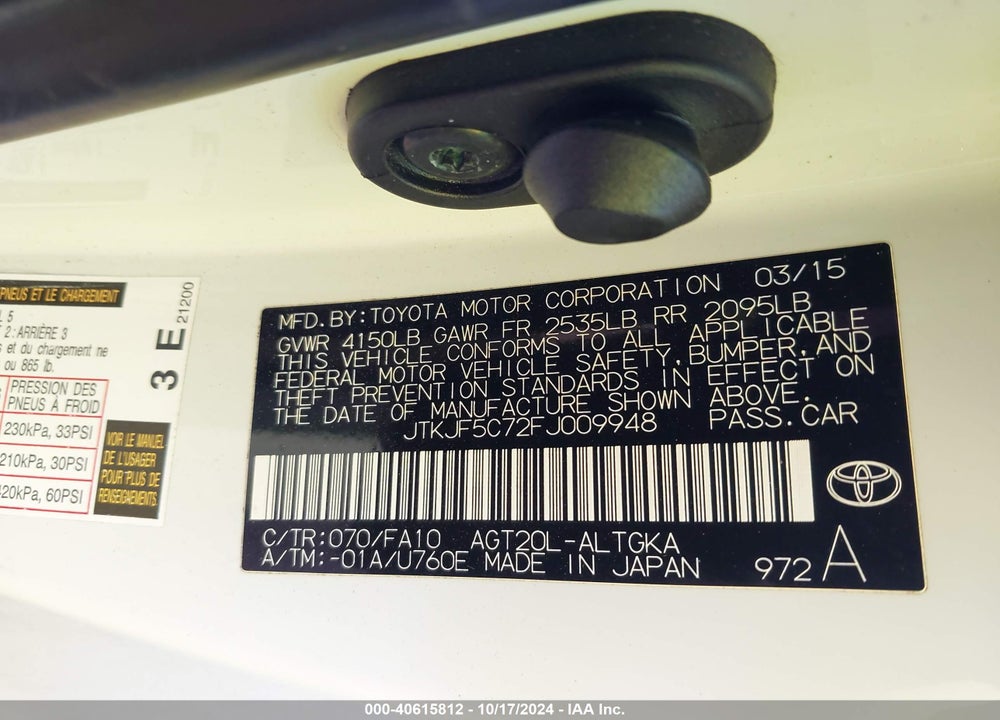 2015 SCION TC VIN: JTKJF5C72FJ009948