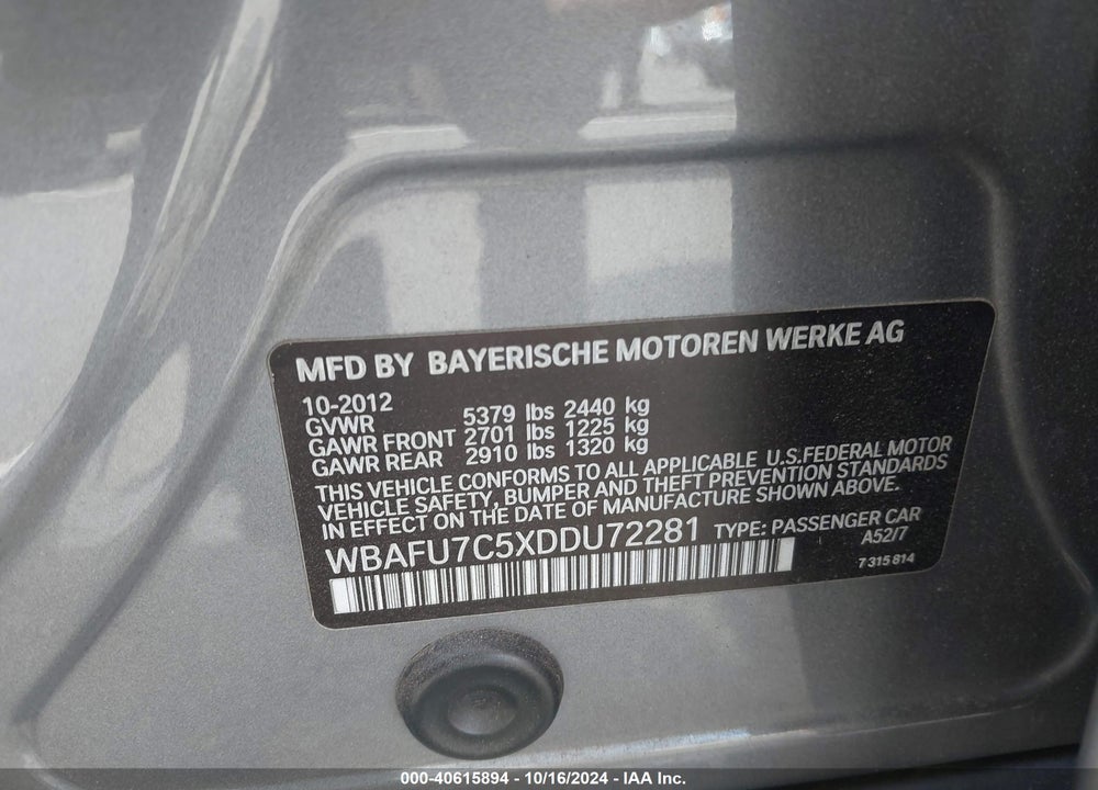 2013 BMW 535I XDRIVE VIN: WBAFU7C5XDDU72281