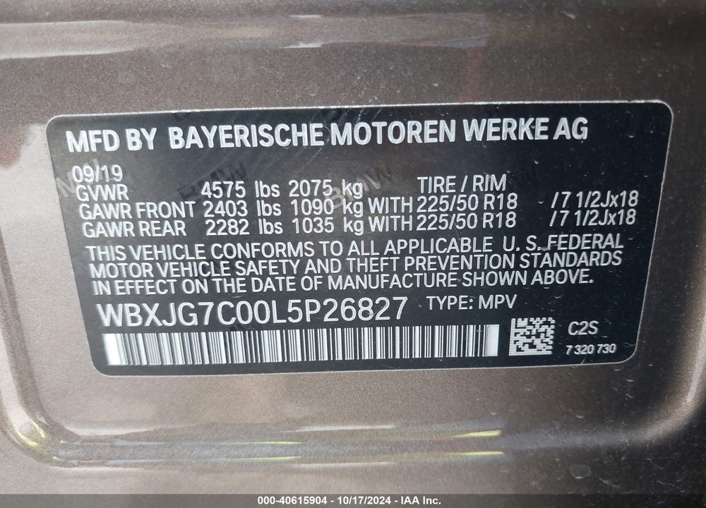 2020 BMW X1 SDRIVE28I VIN: WBXJG7C00L5P26827