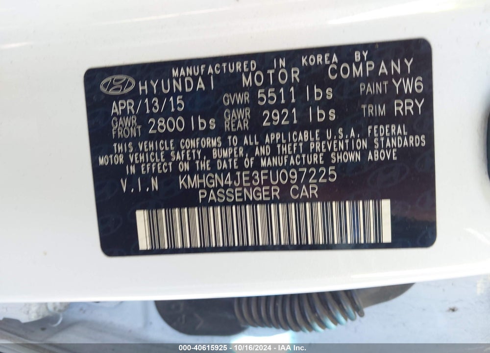 2015 HYUNDAI GENESIS 3.8 VIN: KMHGN4JE3FU097225