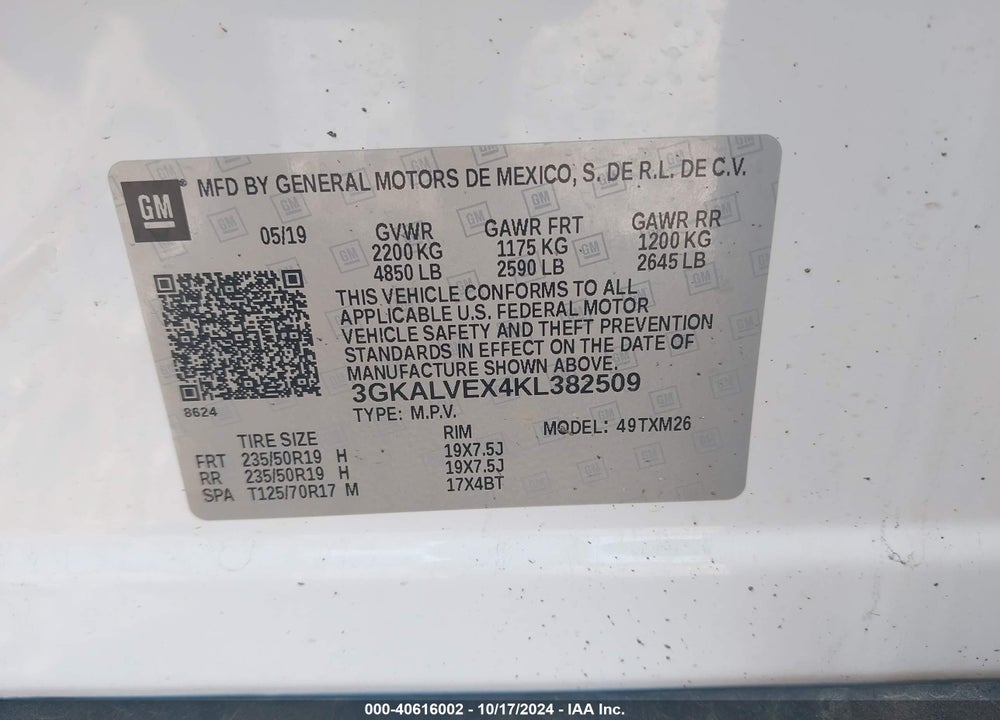 2019 GMC TERRAIN SLT VIN: 3GKALVEX4KL382509