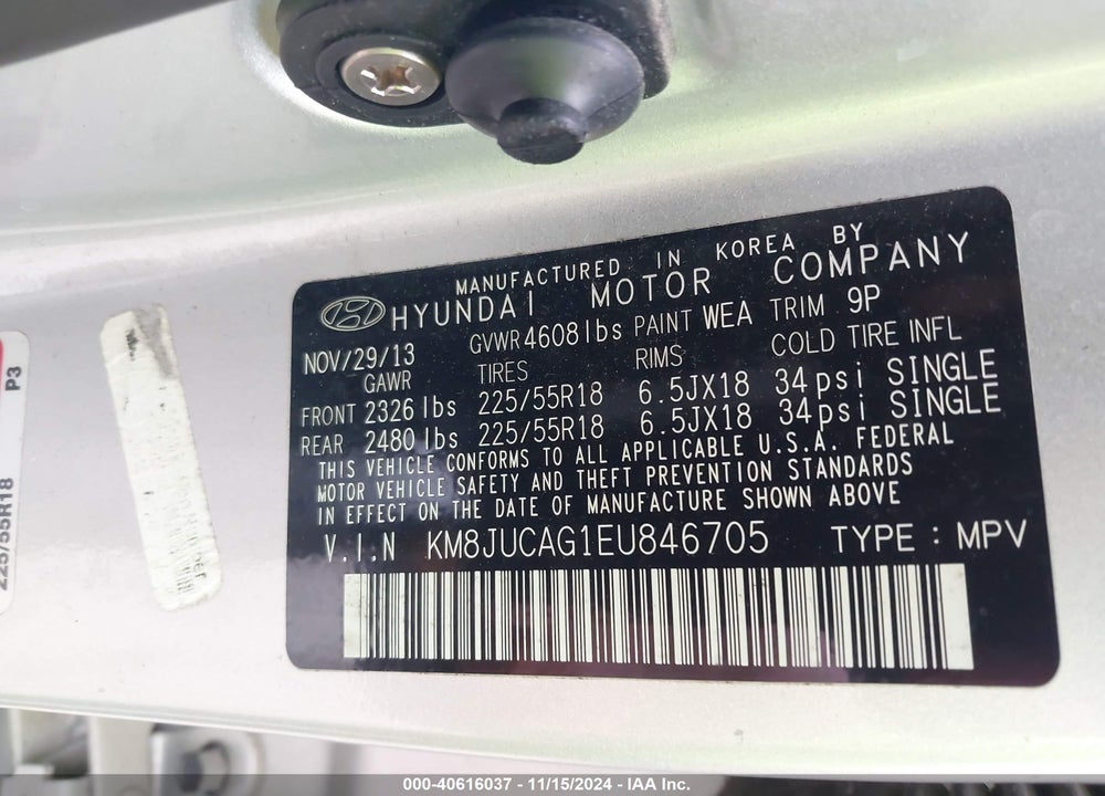 2014 HYUNDAI TUCSON LIMITED VIN: KM8JUCAG1EU846705