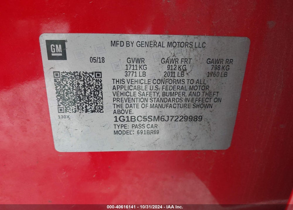 2018 CHEVROLET CRUZE LS AUTO VIN: 1G1BC5SM6J7229989