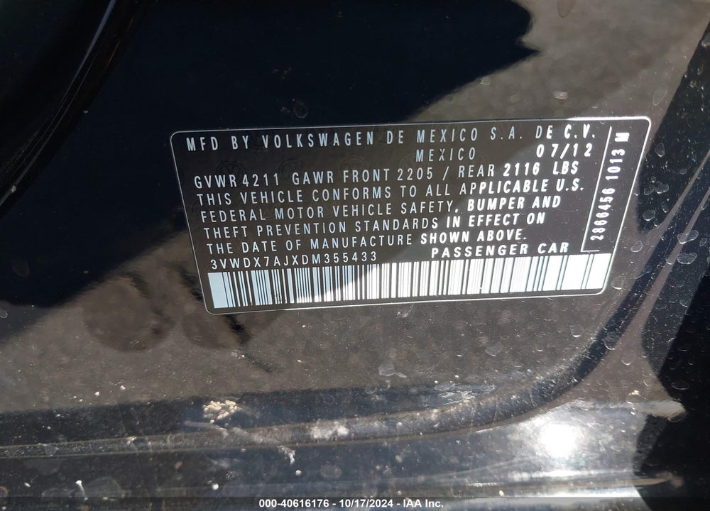 2013 VOLKSWAGEN JETTA 2.5L SE VIN: 3VWDX7AJXDM355433