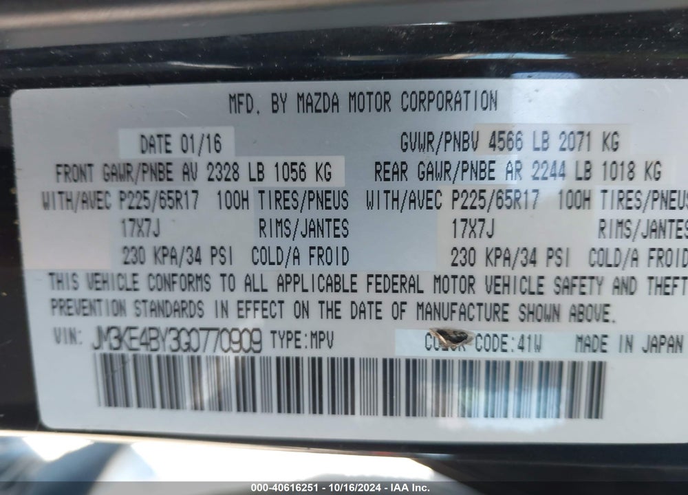 2016 MAZDA CX-5 SPORT VIN: JM3KE4BY3G0770909