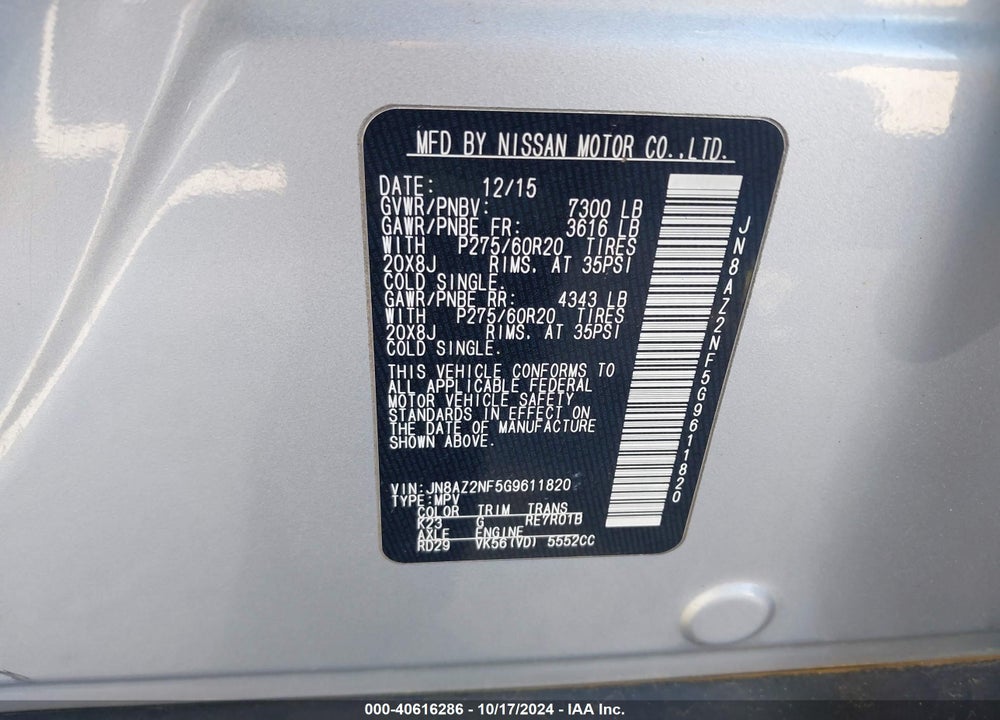 2016 INFINITI QX80 VIN: JN8AZ2NF5G9611820