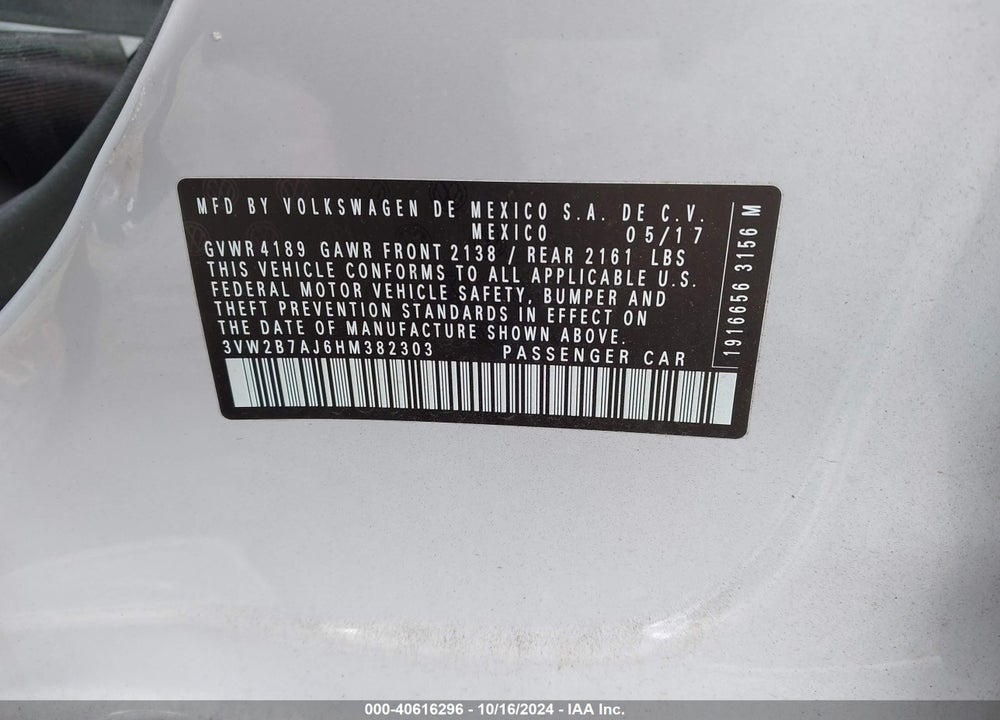 2017 VOLKSWAGEN JETTA 1.4T S VIN: 3VW2B7AJ6HM382303
