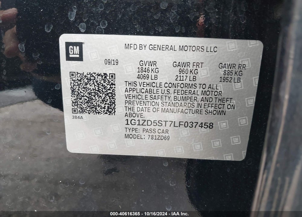 2020 CHEVROLET MALIBU FWD LT VIN: 1G1ZD5ST7LF037458