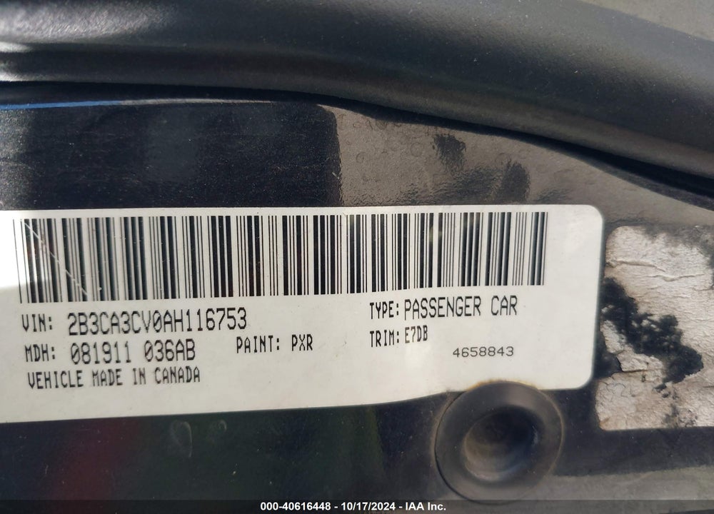 2010 DODGE CHARGER SXT VIN: 2B3CA3CV7AH169319