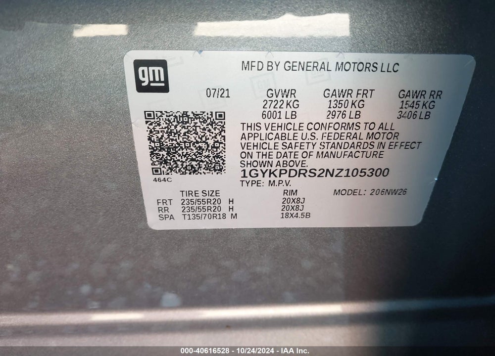 2022 CADILLAC XT6 PREMIUM LUXURY VIN: 1GYKPDRS2NZ105300