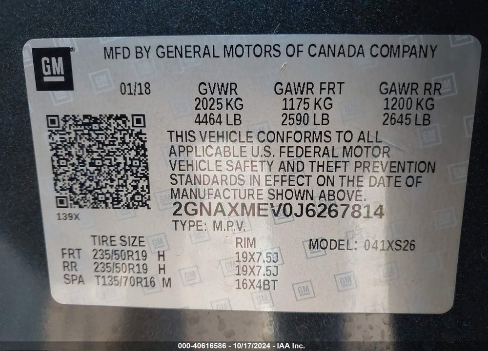 2018 CHEVROLET EQUINOX PREMIER VIN: 2GNAXMEV0J6267814