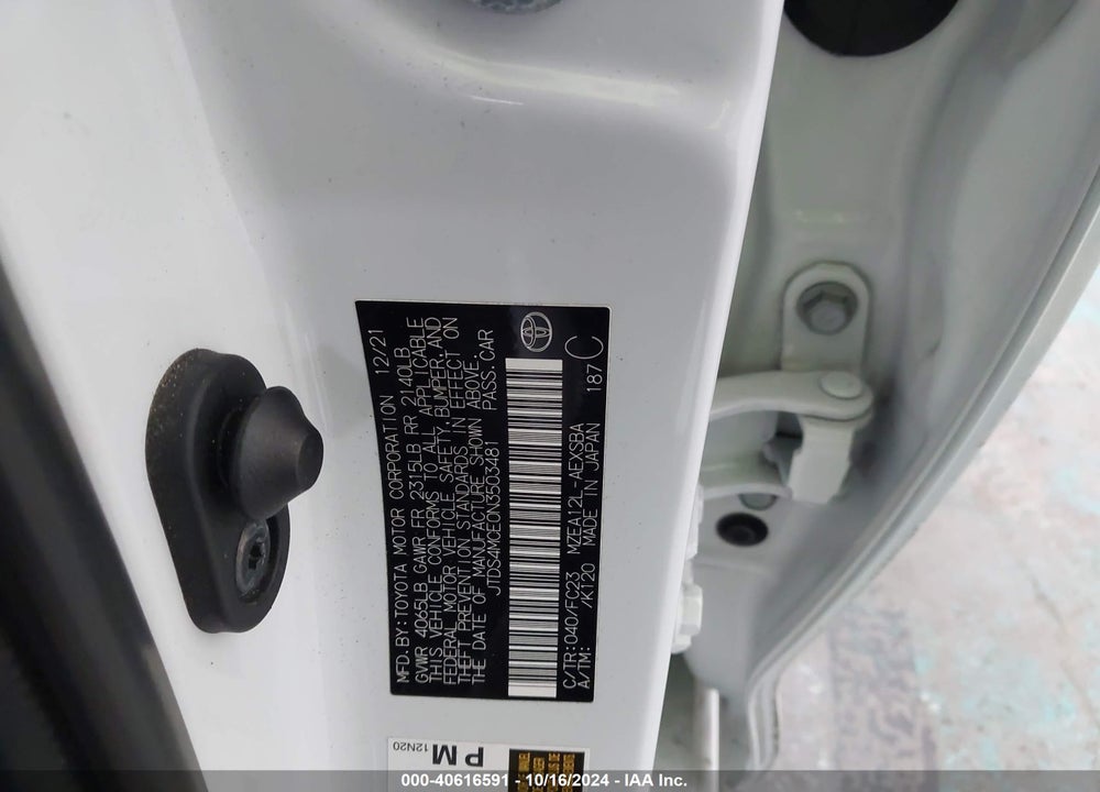 2022 TOYOTA COROLLA SE VIN: JTDS4MCE0N3503481