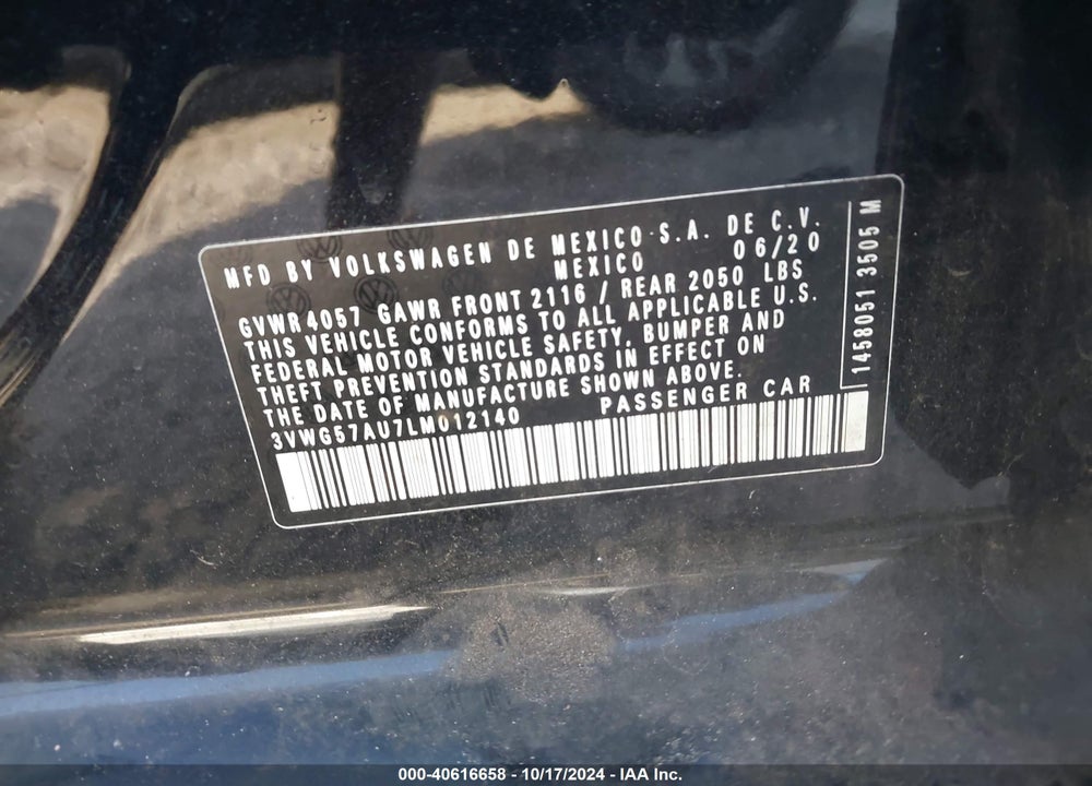 2020 VOLKSWAGEN GOLF 1.4T TSI VIN: 3VWG57AU7LM012140