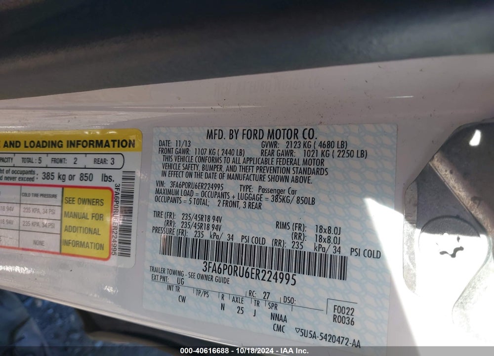 2014 FORD FUSION HYBRID TITANIUM VIN: 3FA6P0RU6ER224995