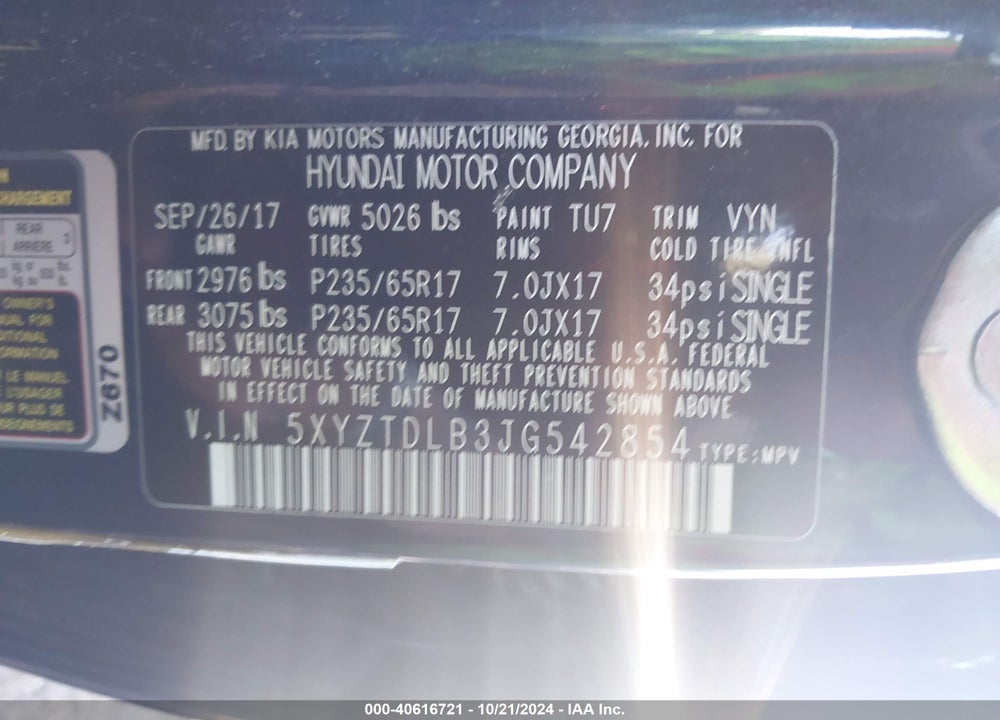 2018 HYUNDAI SANTA FE SPORT 2.4L VIN: 5XYZTDLB3JG542854