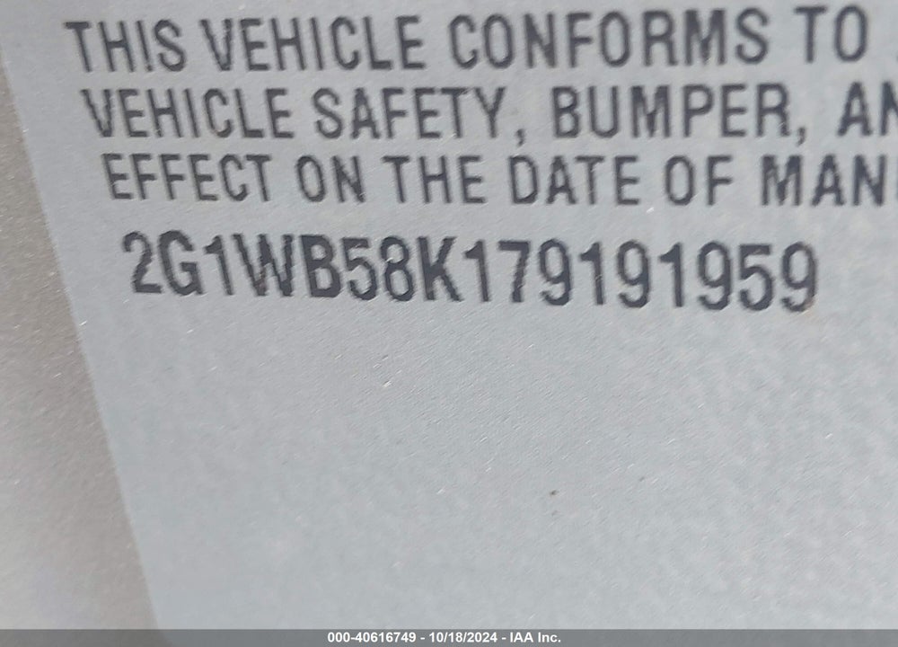 2007 CHEVROLET IMPALA LS VIN: 2G1WB58K179191959