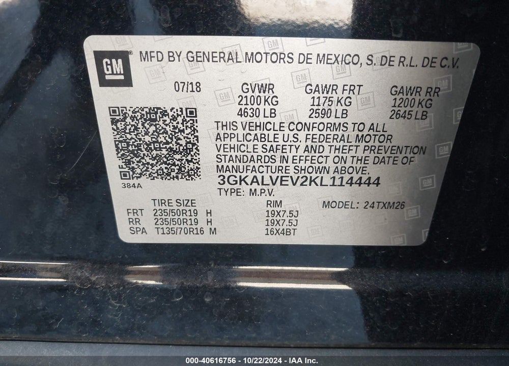 2019 GMC TERRAIN SLT VIN: 3GKALVEV2KL114444