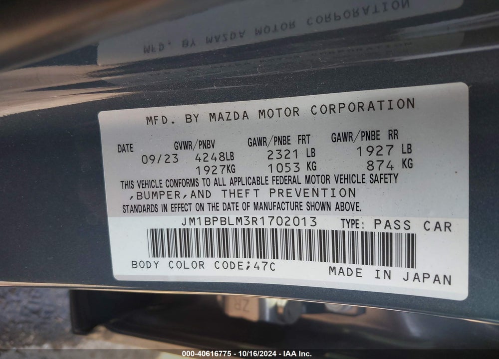 2024 MAZDA 3 2.5 S CARBON EDITION VIN: JM1BPBLM3R1702013
