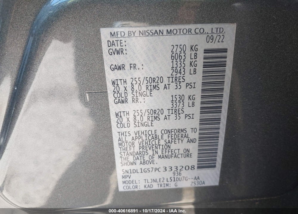 2023 INFINITI QX60 SENSORY AWD VIN: 5N1DL1GS7PC333208
