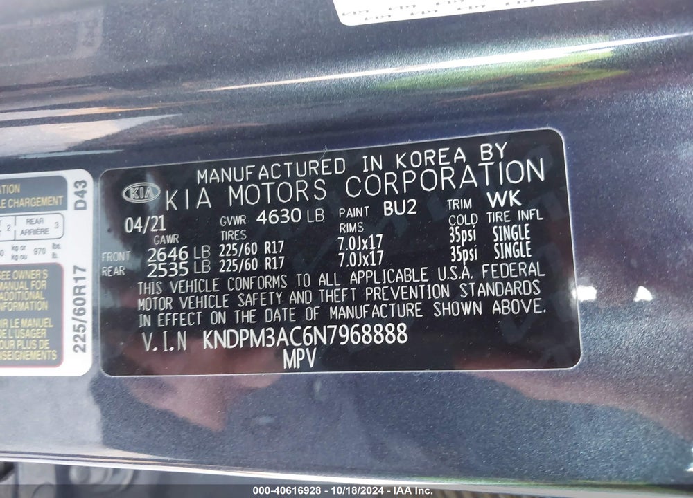 2022 KIA SPORTAGE LX VIN: KNDPM3AC6N7968888