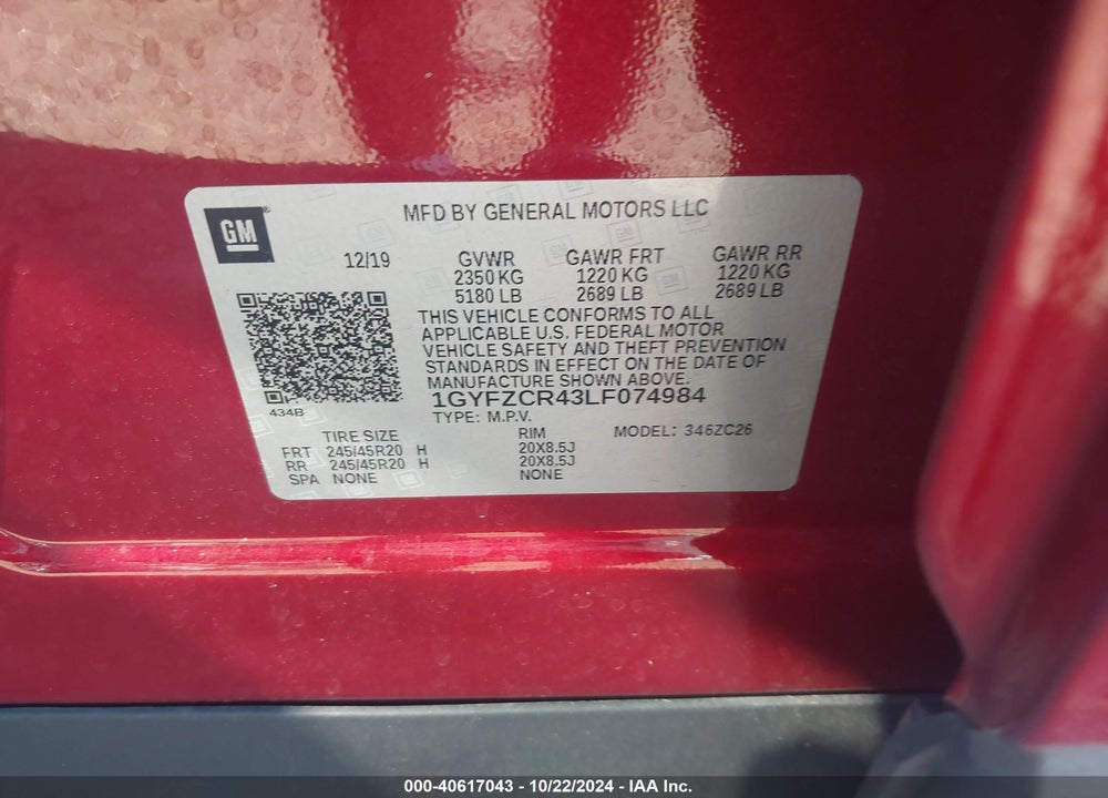 2020 CADILLAC XT4 FWD PREMIUM LUXURY VIN: 1GYFZCR43LF074984