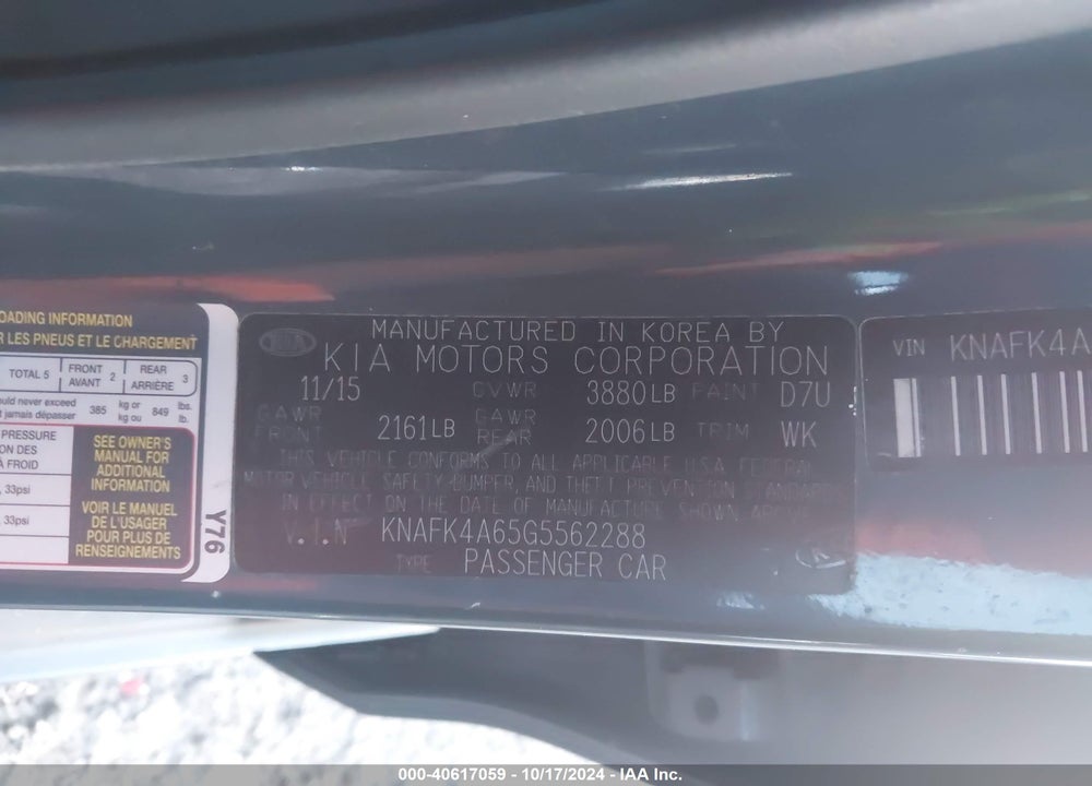 2016 KIA FORTE LX VIN: KNAFK4A65G5562288