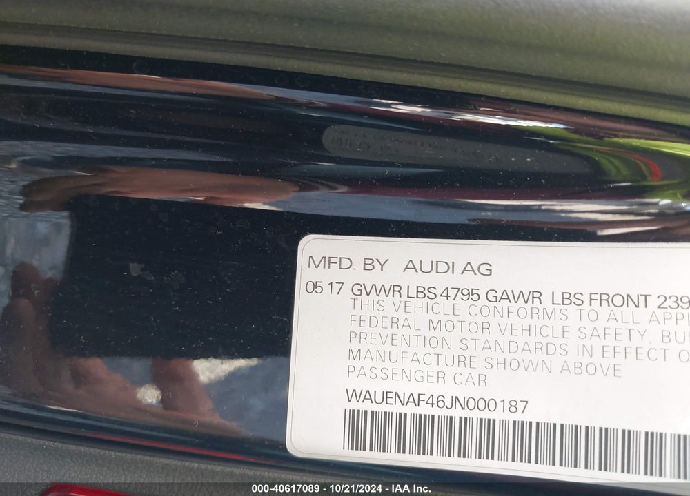 2018 AUDI A4 2.0T PREMIUM/2.0T TECH PREMIUM VIN: WAUENAF46JN000187