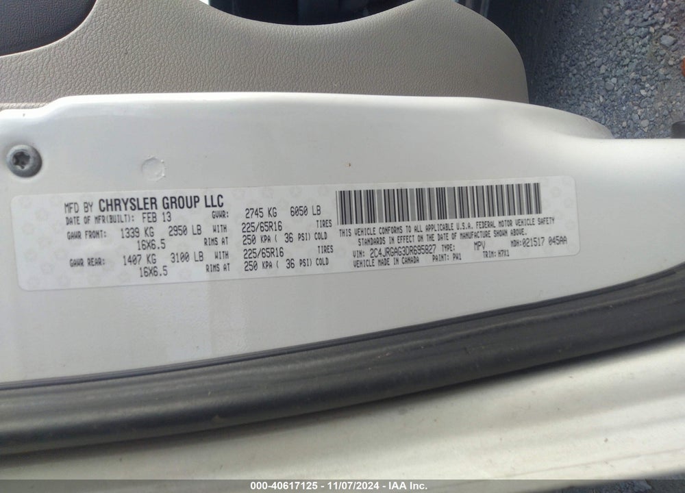2013 RAM CARGO TRADESMAN VIN: 2C4JRGAG3DR695827