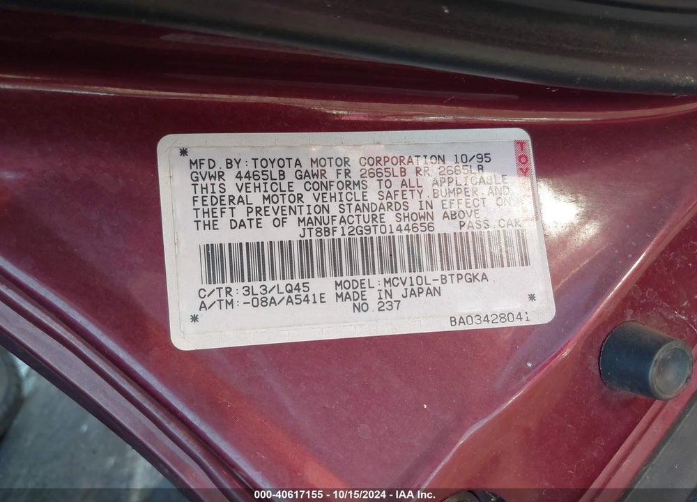 1996 LEXUS ES 300 VIN: JT8BF12G9T0144656