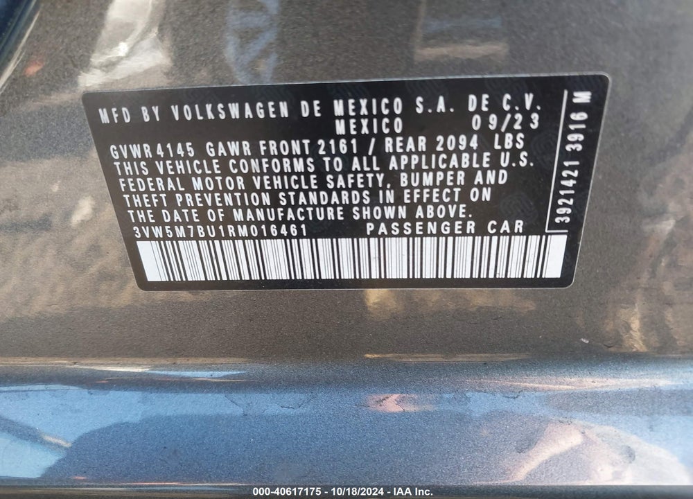 2024 VOLKSWAGEN JETTA 1.5T S VIN: 3VW5M7BU1RM016461