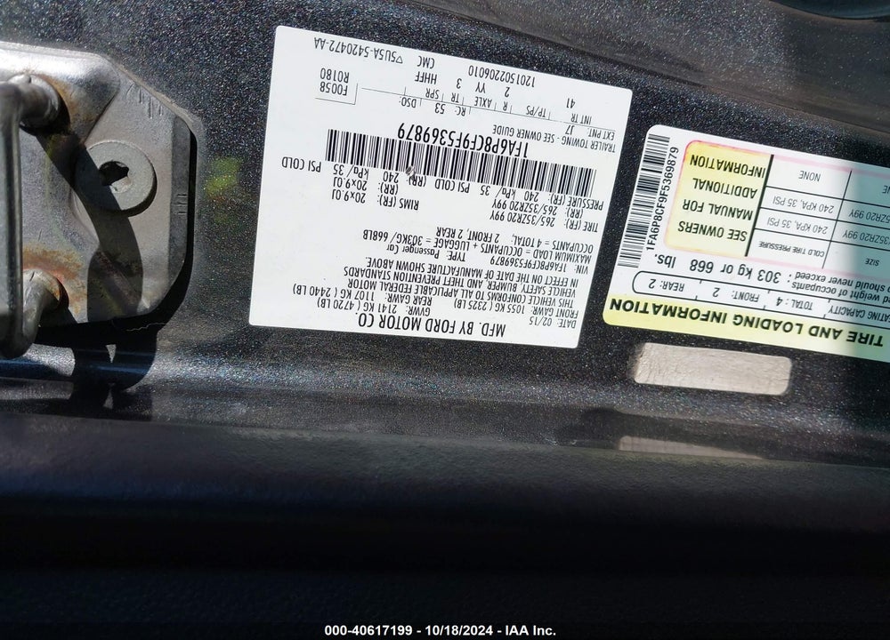 2015 FORD MUSTANG VIN: 1FA6P8CF9F5369879