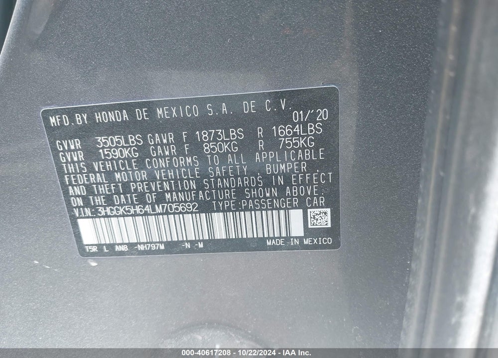 2020 HONDA FIT SPORT VIN: 3HGGK5H64LM705692