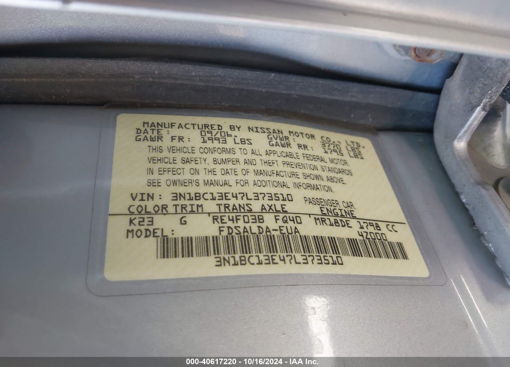 2007 NISSAN VERSA 1.8S VIN: 3N1BC13E47L373510