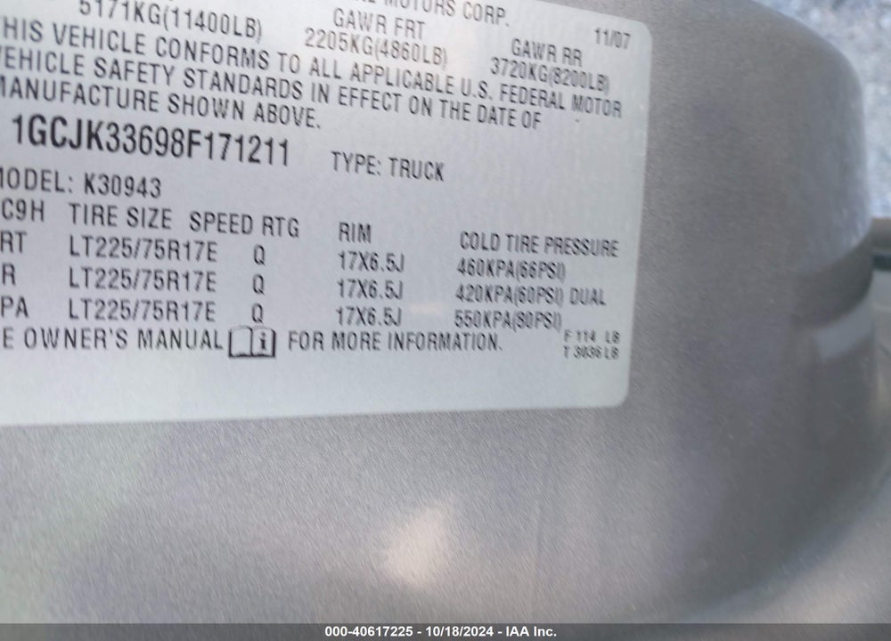 2008 CHEVROLET SILVERADO 3500HD LTZ VIN: 1GCJK33698F171211