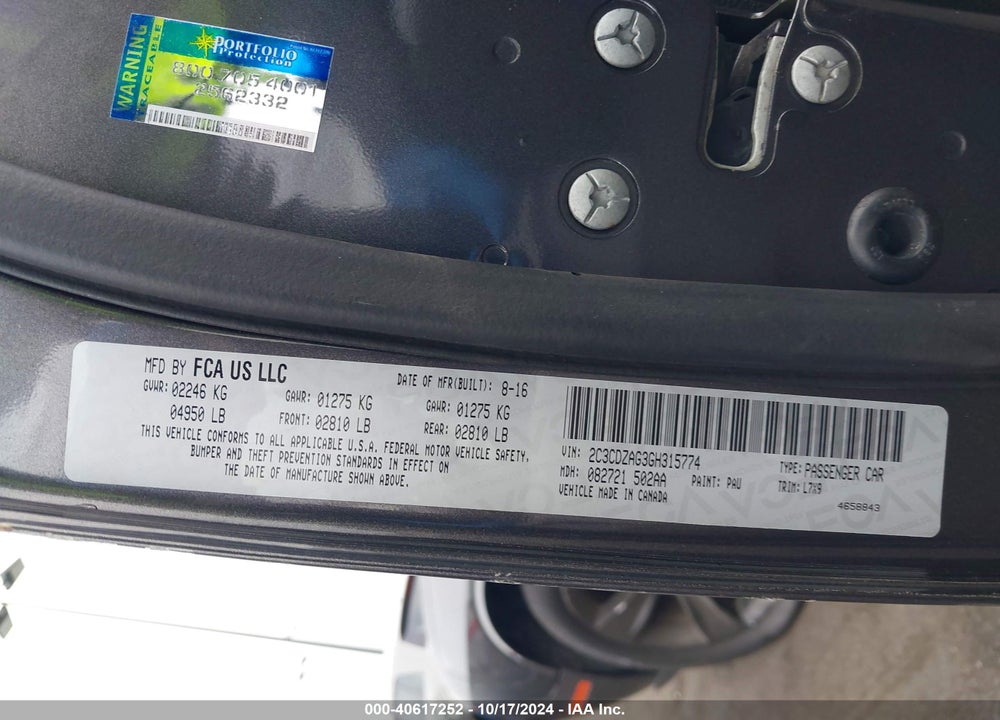 2016 DODGE CHALLENGER VIN: 2C3CDZAG3GH315774