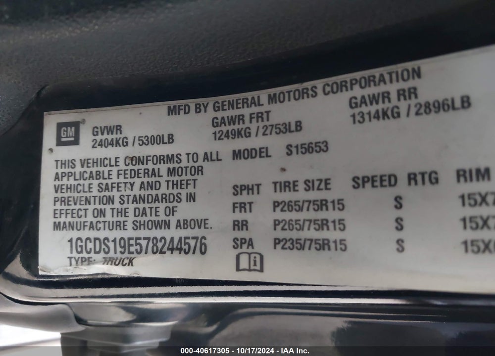 2007 CHEVROLET COLORADO LT VIN: 1GCDS19E578244576