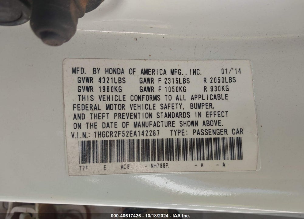 2014 HONDA ACCORD SPORT VIN: 1HGCR2F52EA142287