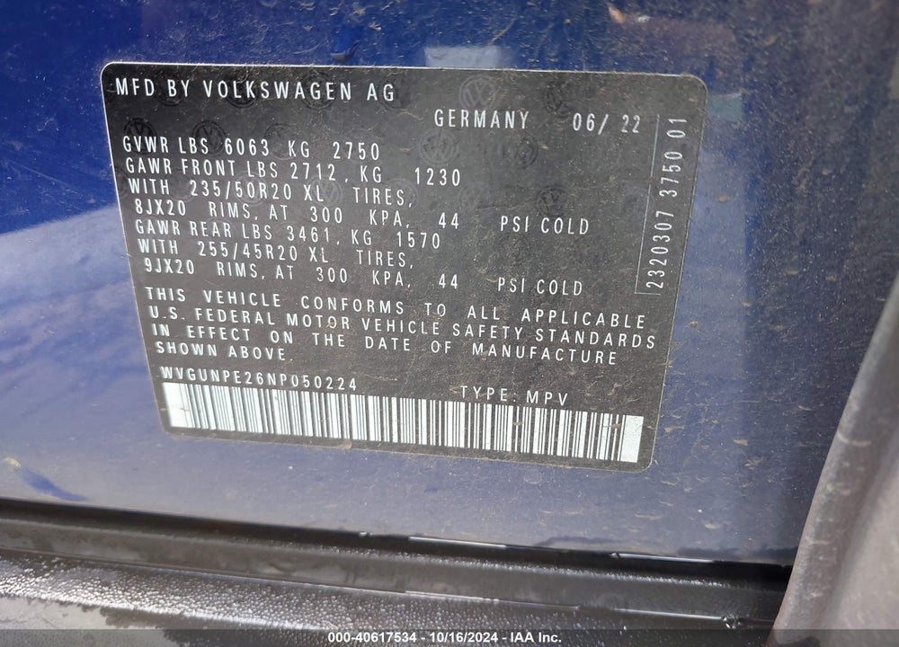 2022 VOLKSWAGEN ID.4 AWD PRO S VIN: WVGUNPE26NP050224