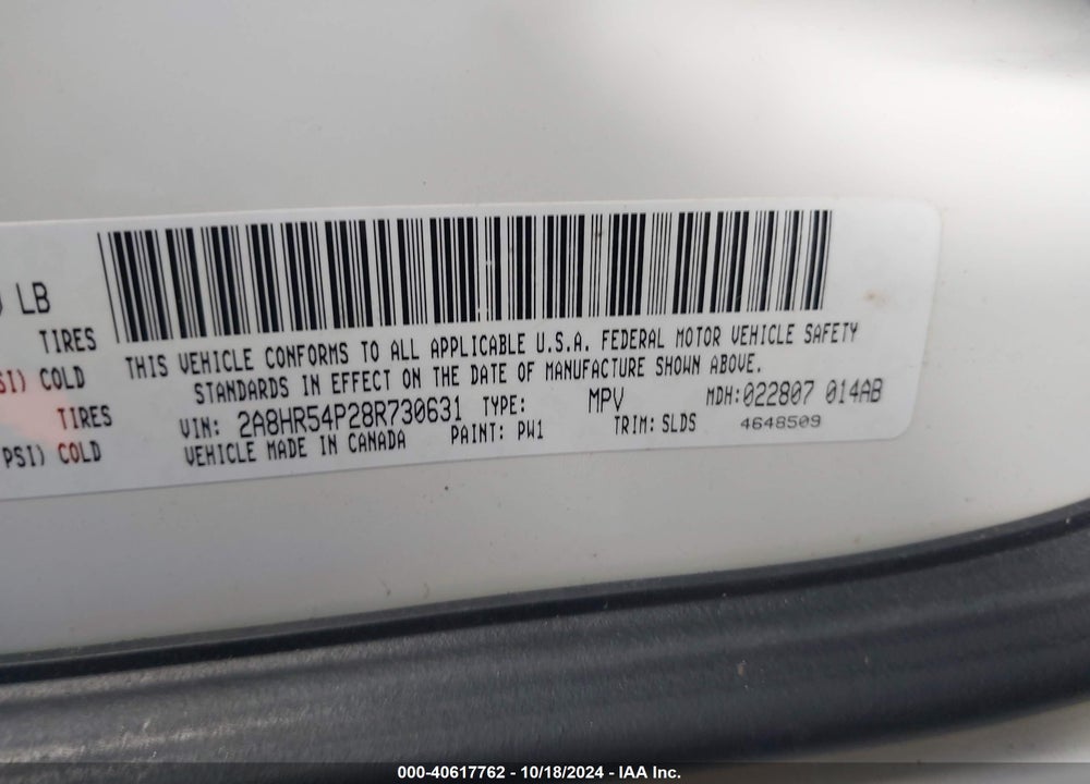 2008 CHRYSLER TOWN & COUNTRY TOURING VIN: 2A8HR54P28R730631
