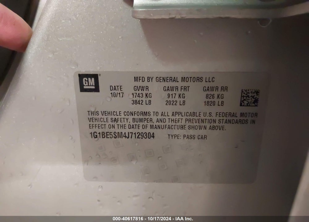 2018 CHEVROLET CRUZE LT AUTO VIN: 1G1BE5SM4J7129304