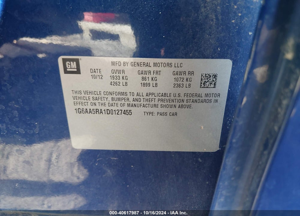2013 CADILLAC ATS STANDARD VIN: 1G6AA5RA1D0127455