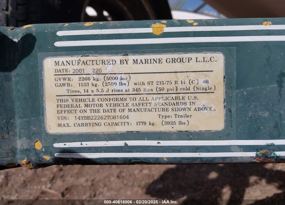 2001 TAHOE TRAILER VIN: MGL13630H101