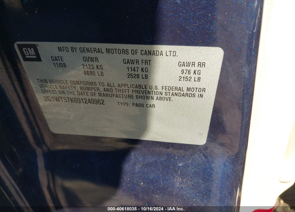 2009 CHEVROLET IMPALA LT VIN: 2G1WT57K691240962