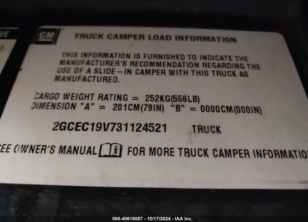 2003 CHEVROLET SILVERADO 1500 LS VIN: 2GCEC19V731124521